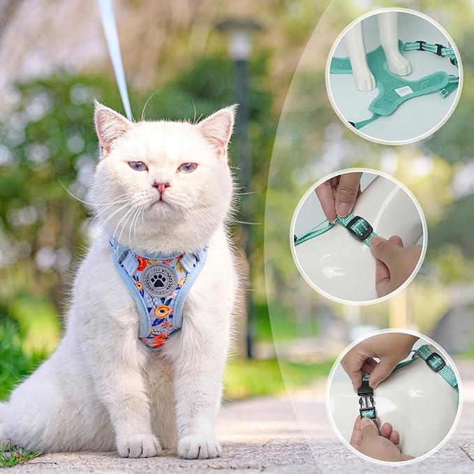 BEAUTYZOO Cat Harness and Leash Set for Walking Escape Proof, Neck Release Adjustable Harness for Kitten Puppy Small Medium Large Cats, Soft Cute Easy Control Small Cat Harness for Cats Boy and Girls