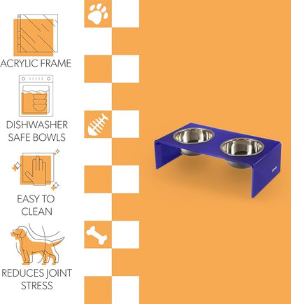 DBL2001F Keaton 7.5" Medium/Large Modern Acrylic Rectangular Elevated Pet Feeder with 54oz 2-Stainless Steel Bowls, Purple/Chrome