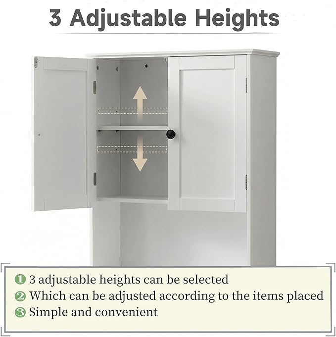 Bathroom Wall Cabinet, Over Toilet Storage Hanging Cabinet Adjustable Shelves