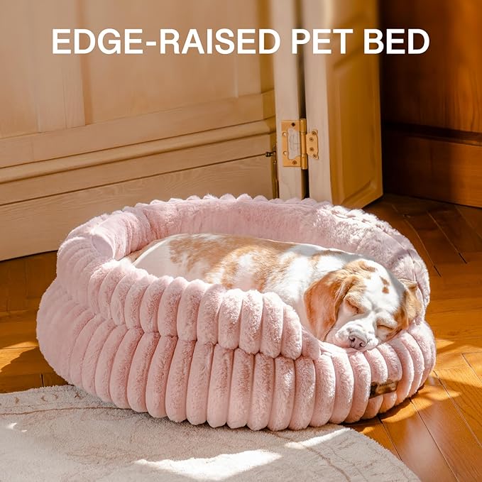MEWOOFUN Cat Beds for Indoor Cats, Washable Dog Bed for Small Dogs, Round Pet Bed for Puppies and Kittens (Pink, 20"x20"x8")