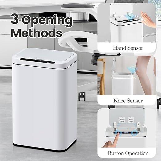 ELPHECO Stainless Steel Office Trash Can Motion Sensor Garbage Can Touchless