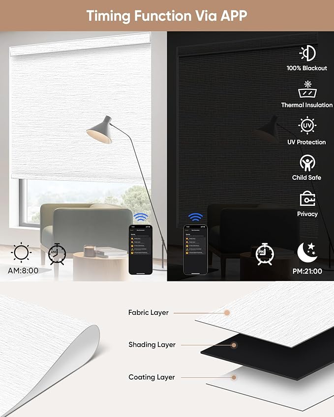 Kincmo Motorized Blinds with Remote, 100% Blackout Motorized Roller Shades Work