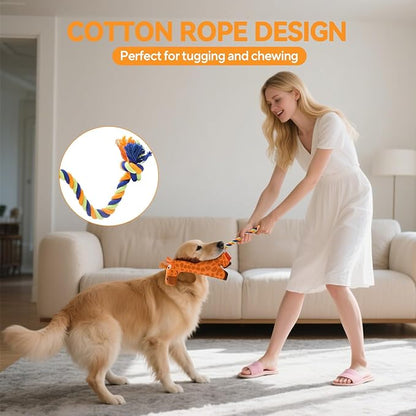 AUSCAT Plush Dog Rope Toy, Durable Squeaky Dog Toys for Puppy Small Medium Dogs (Not for Aggressive Chewers), Snake & Giraffe