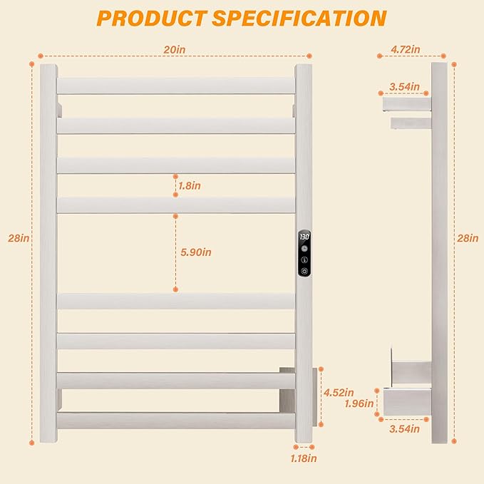 Towel Warmer Brushed Heated Towel Rack