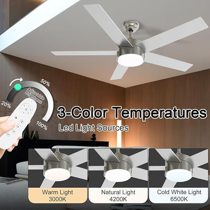 POCHFAN 52 Inch Brushed Nickel Ceiling Fans