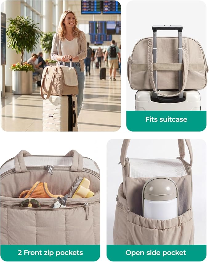 BAGSMART Dog Purse Carrier for Small Dogs Up to 13lbs Puppy Travel Tote Bag | Quilted Puffy Soft Sided Pet Handbag with Pockets, Collapsible Lightweight Portable with Safety Tether & Mat, Coffee brown