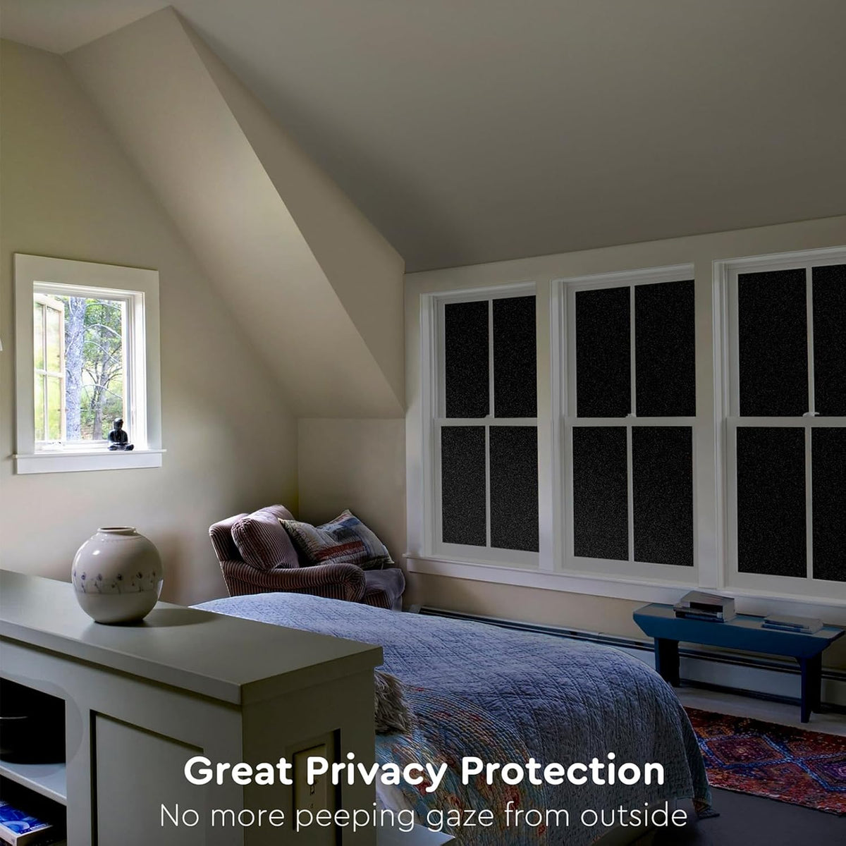 Kromapolis Blackout Window Privacy Film Total Light Blocking Room Darkening Window Covering, Removable Static Cling Frosted Glass Tint, Non-Adhesive, Black 45.2'' x 78.7''