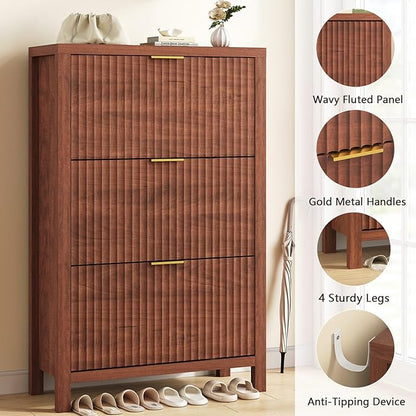 Shoe Cabinet Storage for Entryway, Fluted Shoe Cabinet