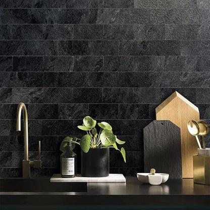 AULIGET 100 Piece Black Slate Peel and Stick Backsplash Wall Tiles, Laundry Room