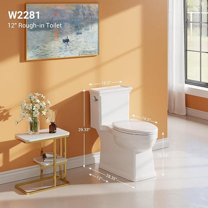 One-Piece Toilet with Classic Design, ADA Height, 1.28 GPF, Durable Ceramic