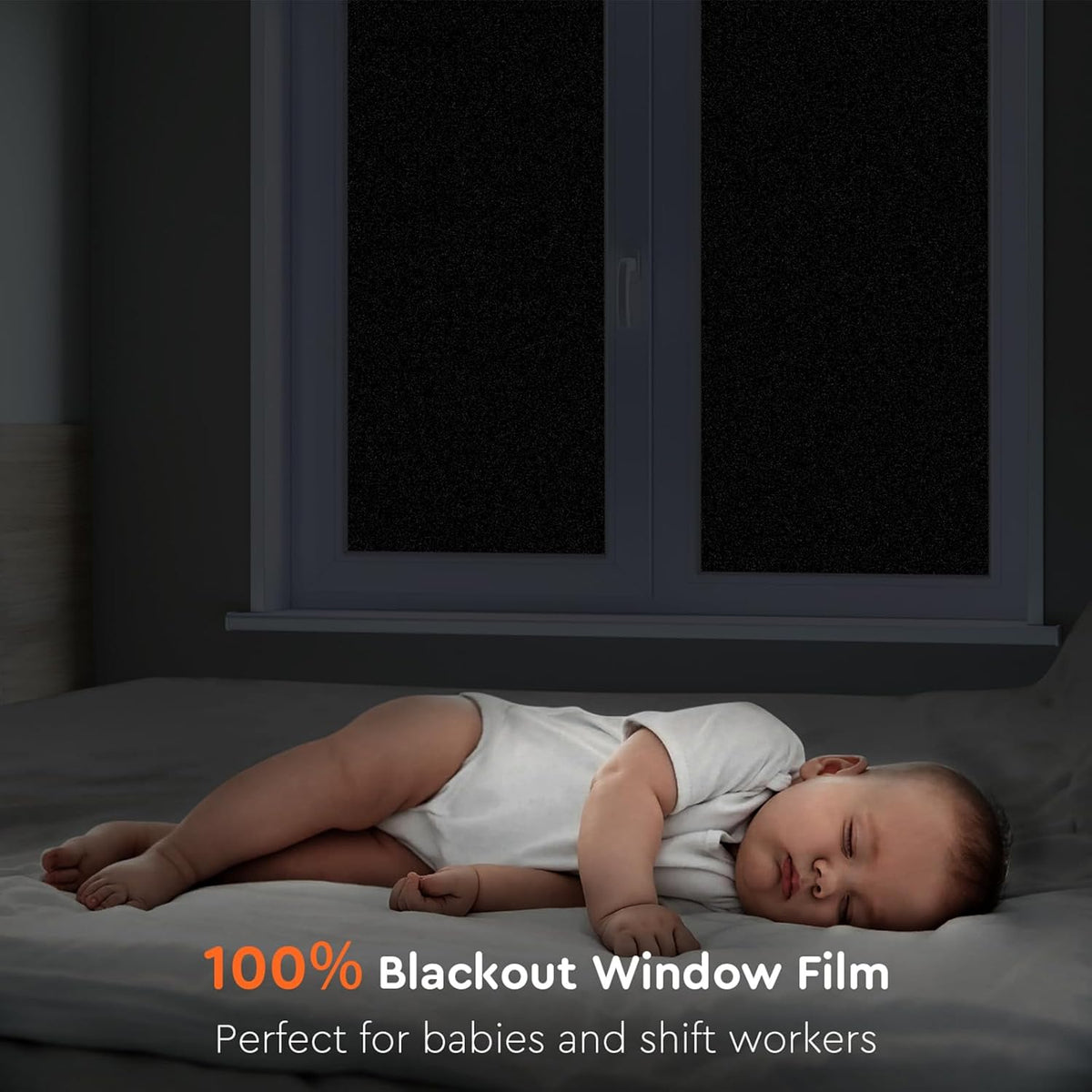 Kromapolis Blackout Window Privacy Film Total Light Blocking Room Darkening Window Covering, Removable Static Cling Frosted Glass Tint, Non-Adhesive, Black 23.6'' x 78.7''