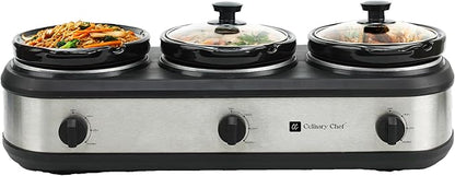 CULINARY CHEF, Triple Slow Cooker, Buffet Server 3 Pot, Food Warmer