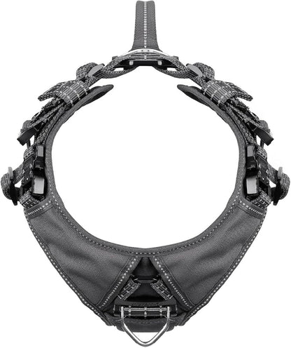 ICEFANG Dog Halter Harness with Metal Buckles,Dog Strap Vest for Large Dogs | Control Handle,Summer-Cooling,Reflective,Front Hook,Adjustable,Soft Padded,No Pull,Grey,Large