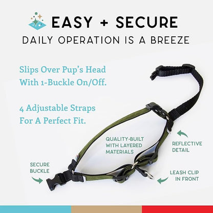 No Pull Dog Harness | Comfortable Training Harnesses | Effective No Pull Harness Design | Ideal for Small Dog and Puppy | 4-Point Adjustable (S - 18~24 inch Girth, Olive)
