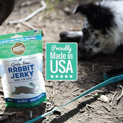 Smart Cookie Single Ingredient Rabbit Jerky Dog Treats - Training Treat Strips for Dogs and Puppies with Allergies, Sensitive Stomachs - Dehydrated, 100% Meat, Grain Free, Made in USA - 3oz, Pack of 1