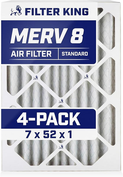 Filter King 7x52x1 Air Filter | 4-PACK | MERV 8 HVAC Pleated A/C Furnace