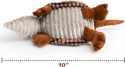 Hollypet Plush Dog Squeaky Toy Stuffed Armadillo Animal Pet Puppy Chew Toys with Clean Teeth for Small Medium Large All Breed Sizes Dogs, Brown, 8 in