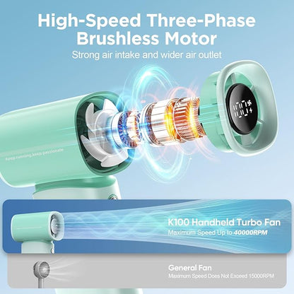 K-RUNMAN Portable Handheld Turbo Fan, 100 Speeds Adjustable Mini Personal Fan
