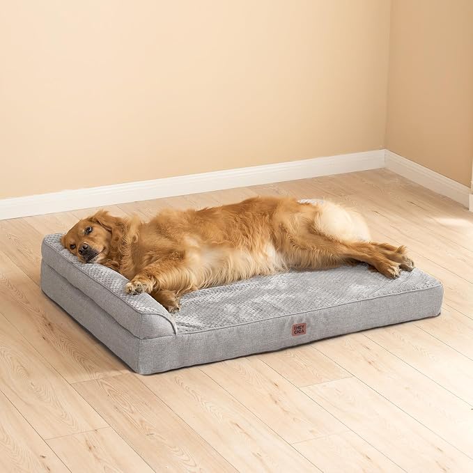 EHEYCIGA Memory Foam Dog Bed, Extra Large Size Orthopedic Dog Bed, Grey | Washable Removable Cover, Waterproof Flat Pet Sofa Couch with Nonskid Bottom, 48x35x7.5