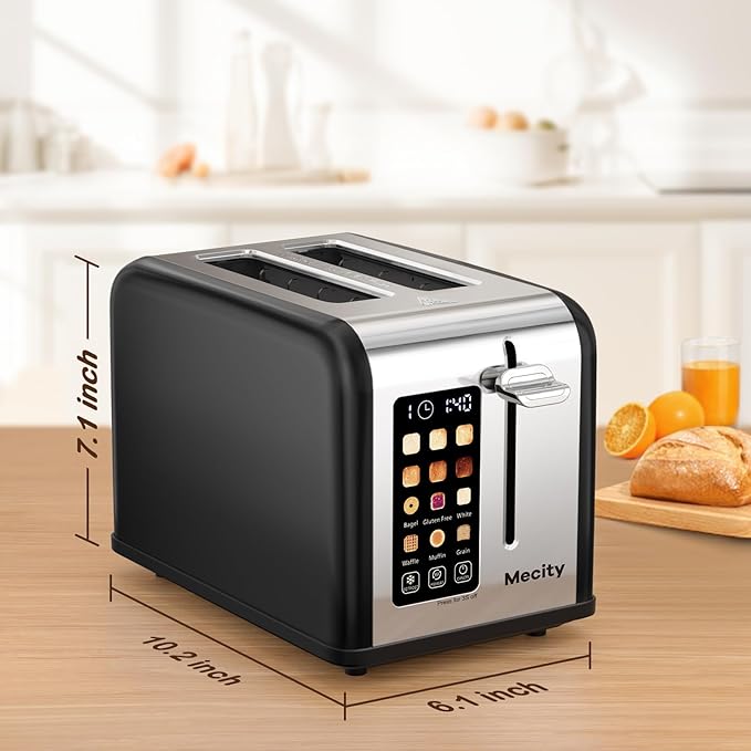 Mecity 2 Slice Touch Screen Toaster, 1.5" Wide Slot, Stainless Steel Smart