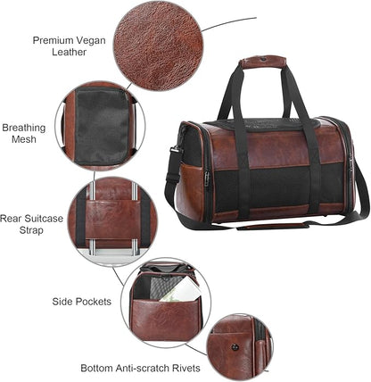 Fashion Leather Dog Carrier, Airline Approved Cat Carrier Soft Sided Pet Bag Carrier Purse for Puppy Kitten Small Animals Coffee