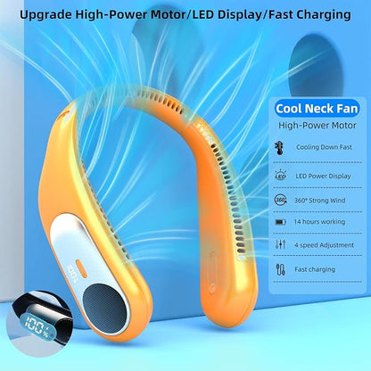 Portable Neck Fan, Personal Wearable Bladeless Fan, LED Display, 6000mAh USB