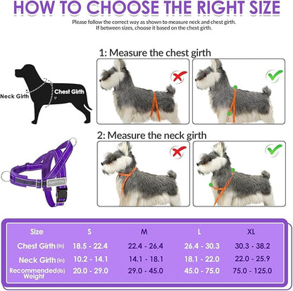 SlowTon No Pull Dog Harness with Front Clip - Heavy Duty, Soft Padded | Neck & Chest Adjustable, Tactical Pet Vest and Leash Set for Large Medium Sized Dogs, for Easy Walk & Training, Purple S