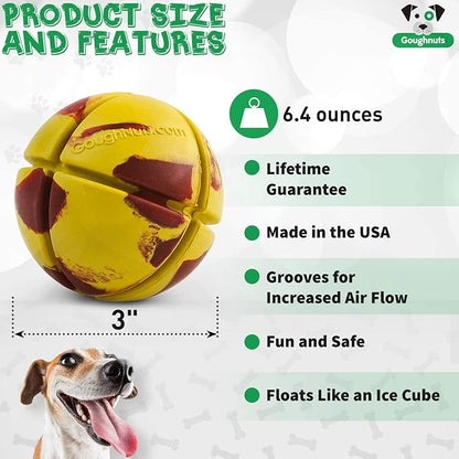 Goughnuts – Virtually Indestructible Ball - Guaranteed Dog Chew Toys for Aggressive Chewers Like Pit Bulls, German Shepherds, and Labs from 30-70 Pounds - Tough and Durable Natural Rubber - Yellow