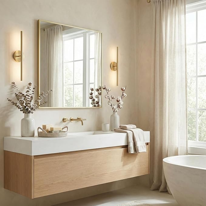 30"x30" Gold Square Mirror for Wall, Metal Framed Bathroom Vanity Mirror