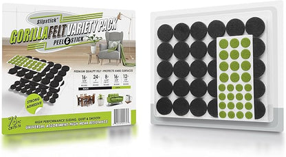 Slipstick Gorilla Felt Furniture Pads (76 Piece Variety Pack) Premium Furniture Pads & Chair Leg Floor Protectors for Hardwood Floors & Hard Surfaces
