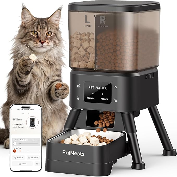 Dual Chamber Automatic Cat Feeder, Smart WiFi Pet Food Dispenser