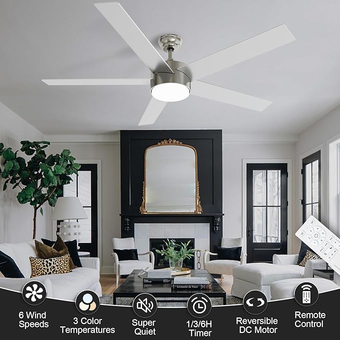 POCHFAN 60 Inch Brushed Nickel Ceiling Fans
