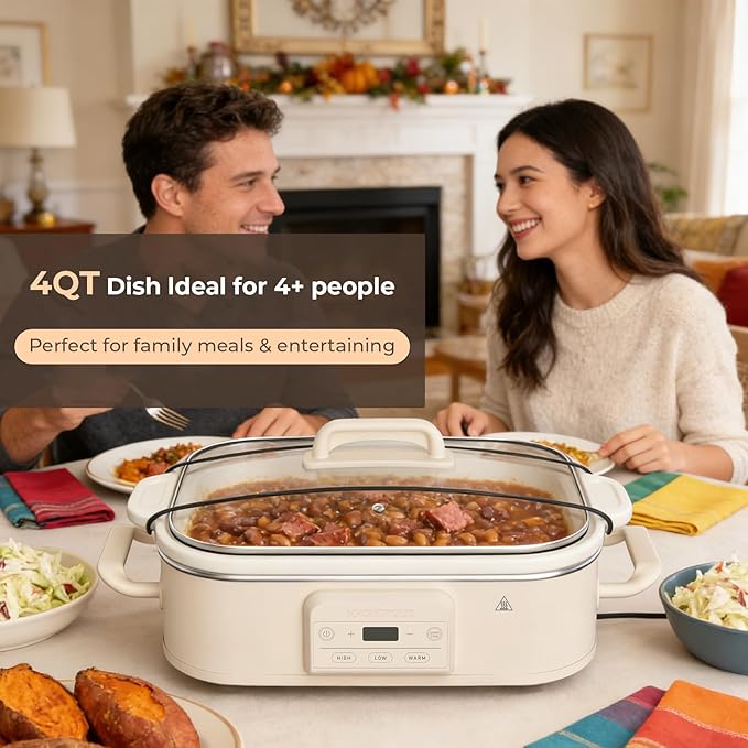 Magnifique 4 Quart Casserole Digital Slow Cooker, Premium Ceramic Bakeware