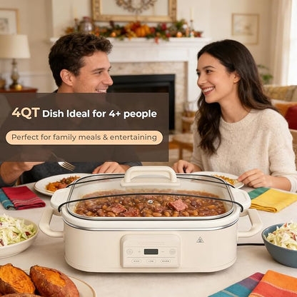 Magnifique 4 Quart Casserole Digital Slow Cooker, Premium Ceramic Bakeware