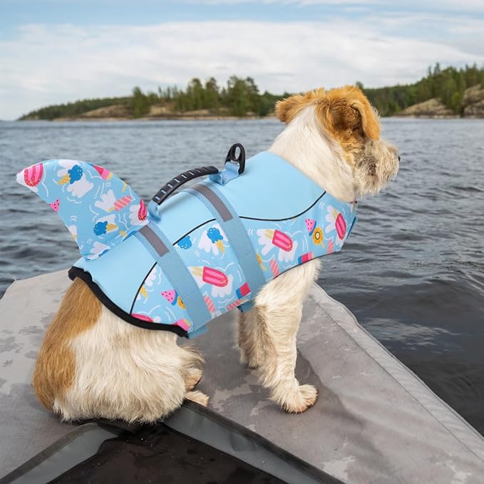 Shark Dog Life Vest for Swimming, Boating, Kayaking, Surfing, Canoeing - High Buoyant Dog Life Jacket, Ripstop High Flotation Swimsuit for Small, Medium, Large Dogs (Blue, XL)
