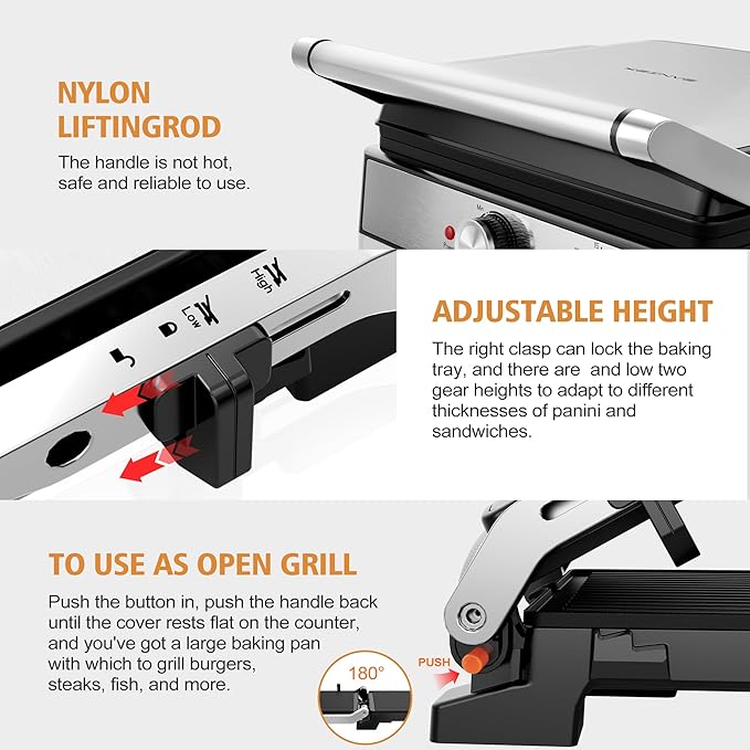 1600W Panini Press, Sandwich Maker