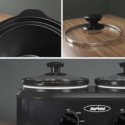 Sunvivi Double Slow Cooker, 2 Pot Small Mini Crock Buffet Servers and Warmer