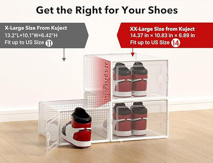 Kuject XX-Large Shoe Storage Boxes Organizers Clear Plastic Stackable 12 Pack