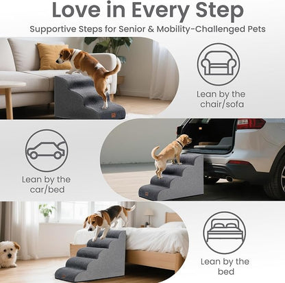 GoGoBunny Dog Stairs for High Bed, 19.7" H 4-Step Ramp Dog Steps, Grey | Pet Steps & Ramp for Small Medium Dogs Cats, oint Friendly, Waterproof Non-Slip, Balanced Durable Indoor Pet Stairs
