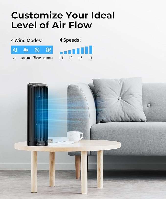 Abolee Tower Fan for Bedroom, 23ft/s Desk Fan