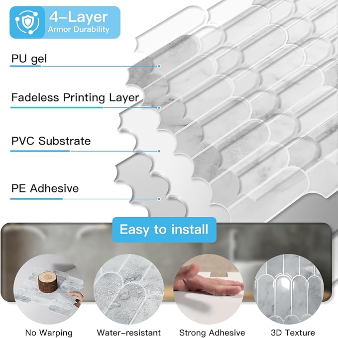 Art3d 12 x 12 Inch Heavy-Duty Peel and Stick Backsplash, Self-adhesive Wall