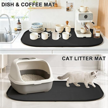 SMILOOL Waterproof Silicone Pet Food Mat with Raised Edge for Dog & Cat | 36" x 24" Non-Slip Large Pet Feeding Mats with Lip for Food & Water Bowl, Food Grade, Easy Cleaning, Black