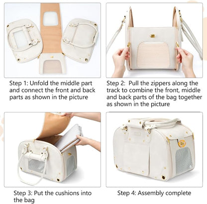 Dog Carrier Purse, Pet Carrier, Foldable Waterproof Premium Leather Pet Travel Portable Bag for Cat and Small Dog Home & Outdoor Small Beige