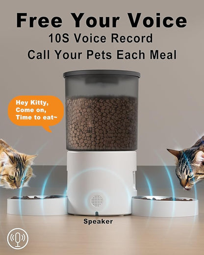 Automatic Cat Feeder for 2 Cats, 4.2L Dual Food Dispenser, Portion Control
