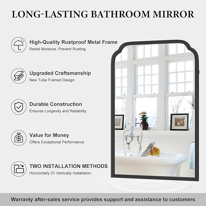 20X30 Inch Black Metal Framed Bathroom Mirror