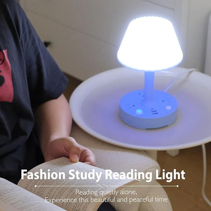 Table Lamp with USB Port and Outlet, Small Desk Lamp for Bedroom, 3-Colors Dimmable LED Lamps Eye Care Night Stand Lights, USB Charging Desk Lights for Home Office/Living Room