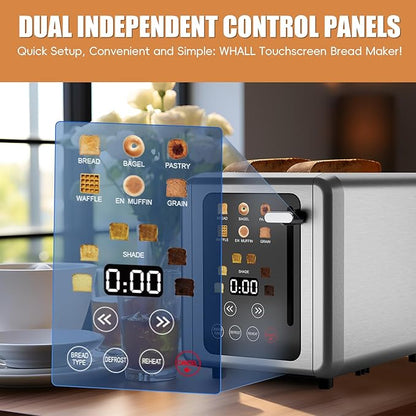 2 Slice Toaster, Touchscreen & Dual Independent Control Panel, 5 Basic