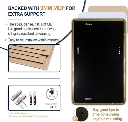 ANDY STAR 30"x48" Brass Gold Bathroom Mirror, Large Wall Mirror