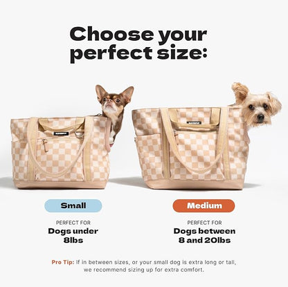 Transit Tote Dog Carrier for Small Dogs Under 8 lbs, 16x11x8 Soft-Sided 4-Pc Set with Waterproof Base, Plush Insert, Food Pouch, Mesh Head Opening - Small, Leopard