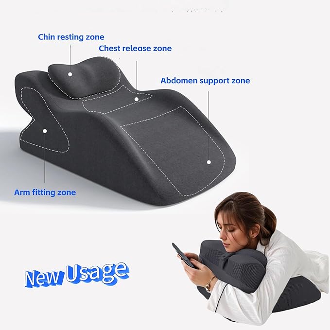 Leg Elevating Wedge Cushion Pillow for After Surgery, Blood Circulation, Leg Swelling Pain Relief, with New Face Down Prone Position for Reading (Dark Grey)